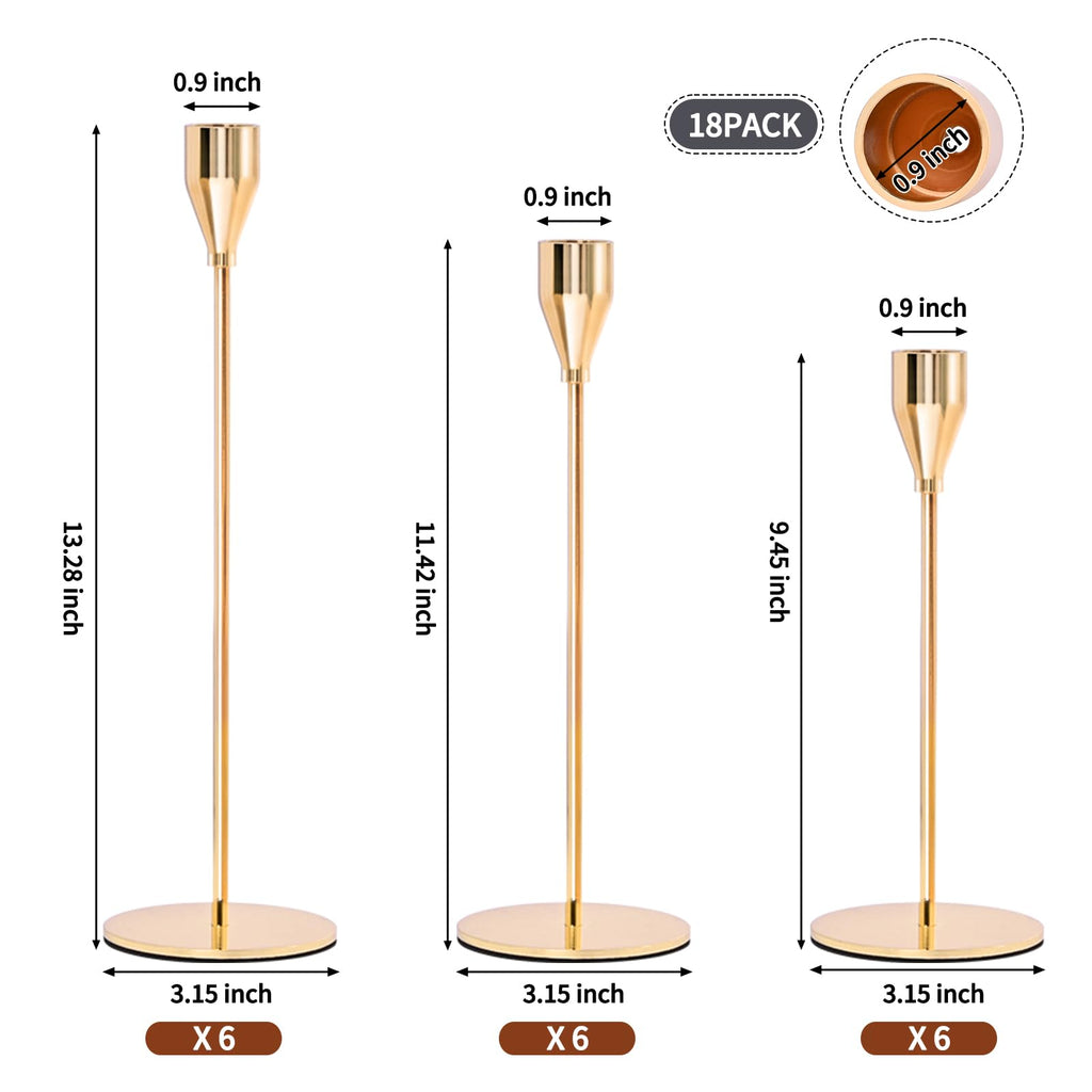 Gold Taper Candle Holders – Set of 18 Metal Wedding Centerpieces