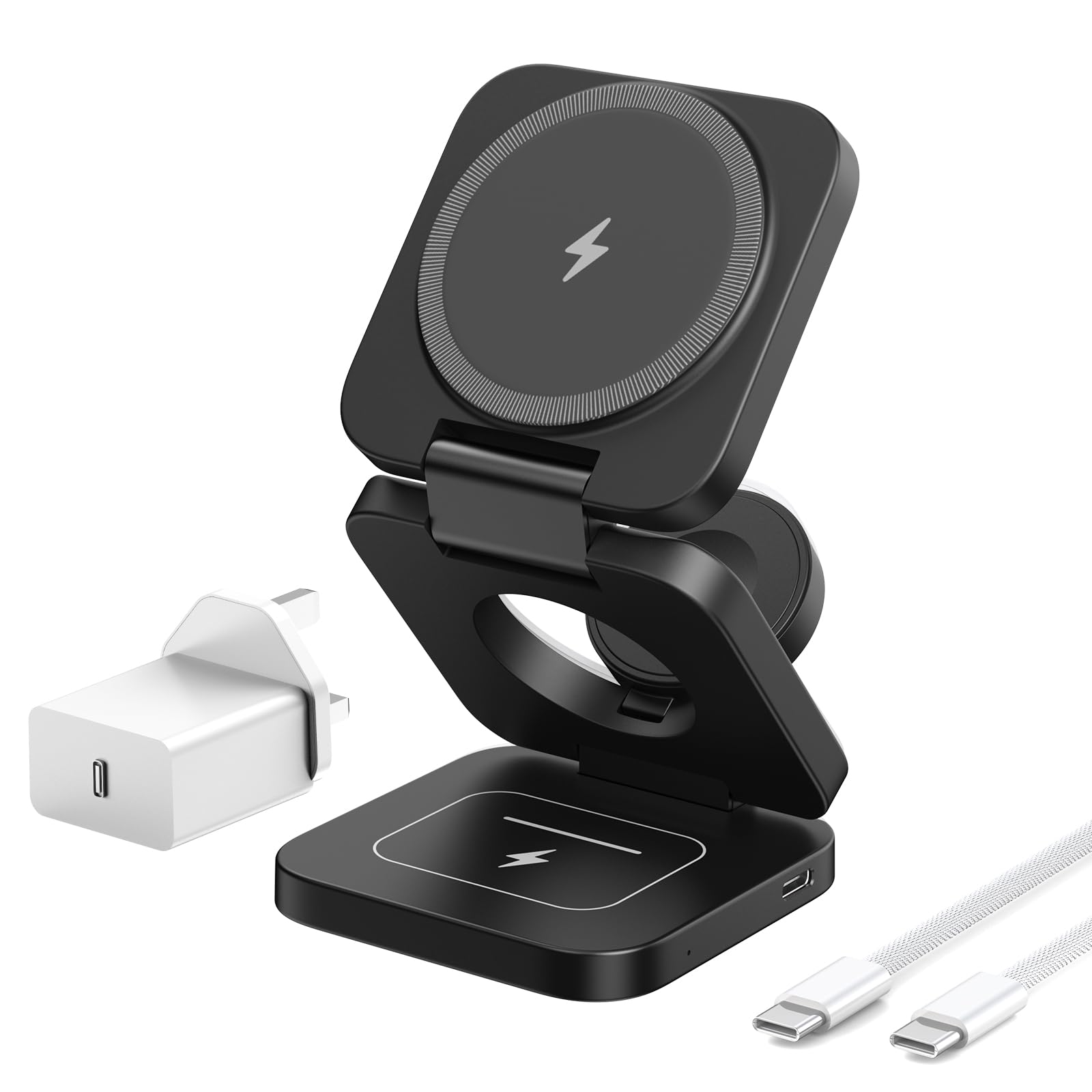 KU XIU 3-in-1 Foldable Magnetic Wireless Charging Station for iPhone