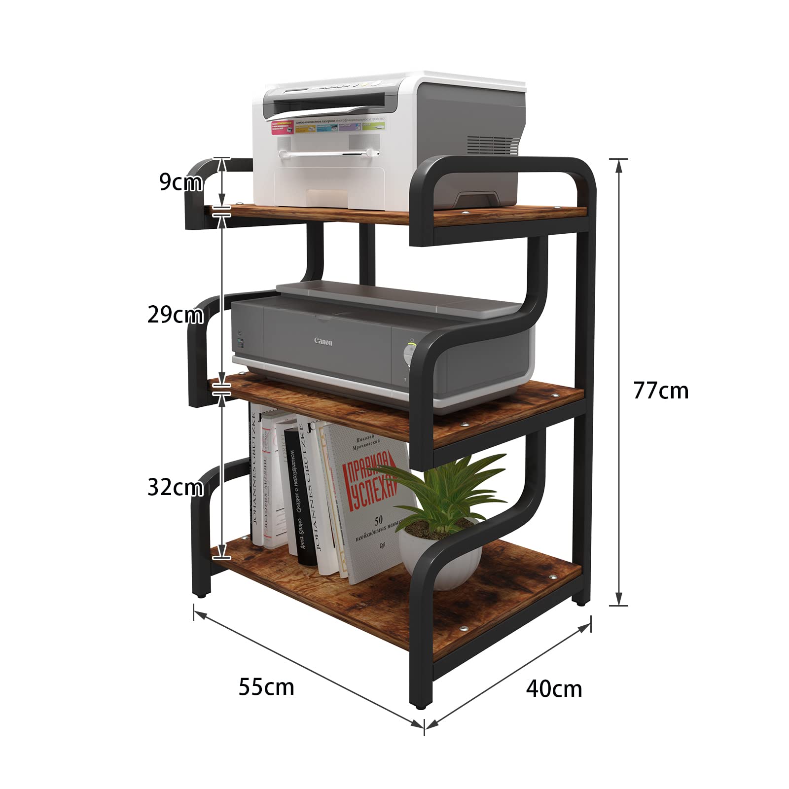 PUNCIA 3-Tier Printer Stand with Storage | Mobile Office Cart on Wheels