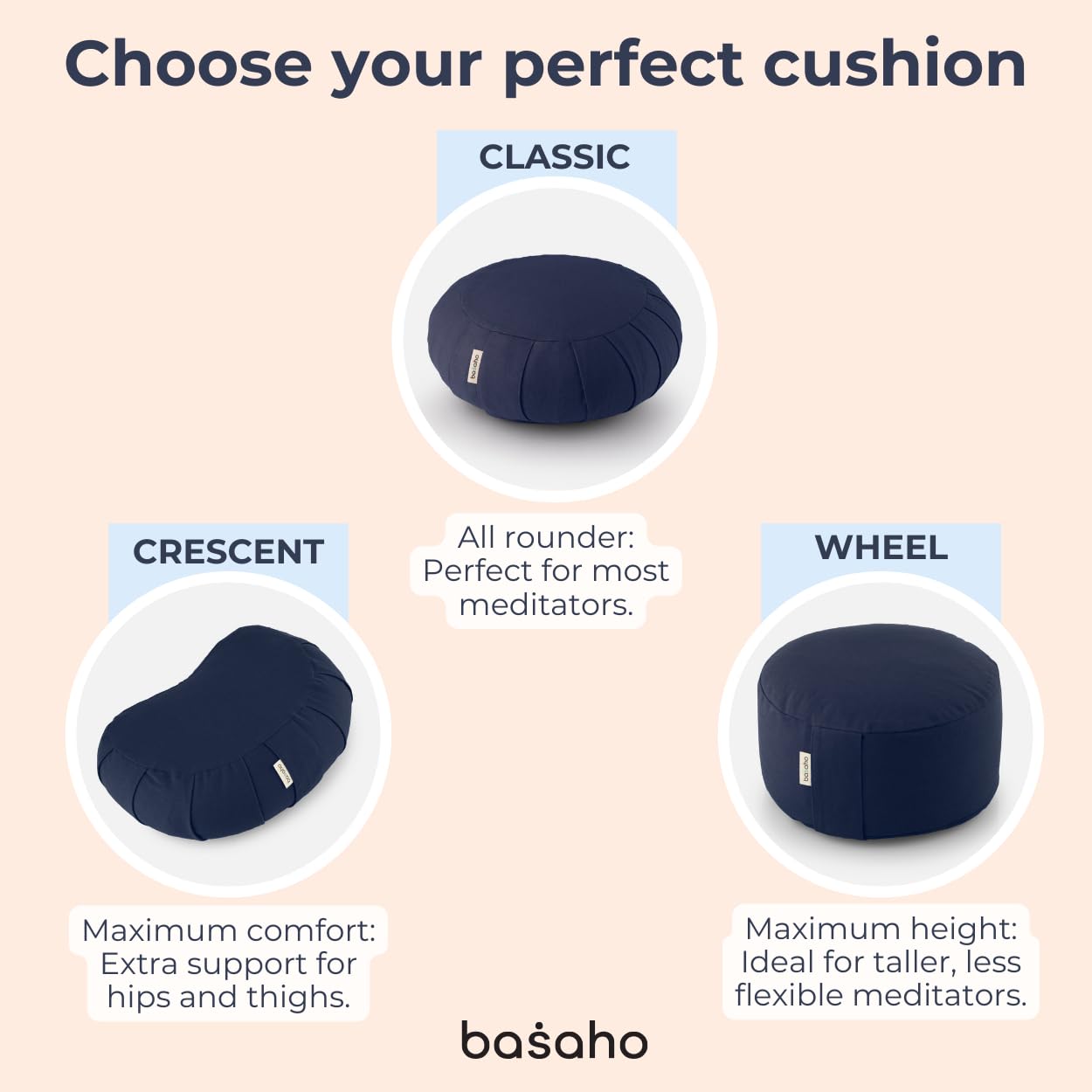 Basaho Classic Zafu Meditation Cushion - Organic Cotton & Buckwheat