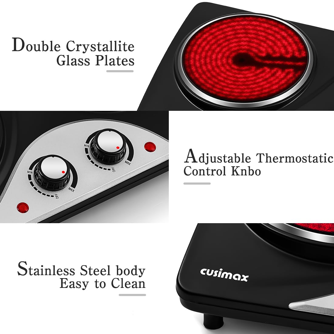 Cusimax 2100W Infrared Double Electric Hob | Portable Hot Plate Burner