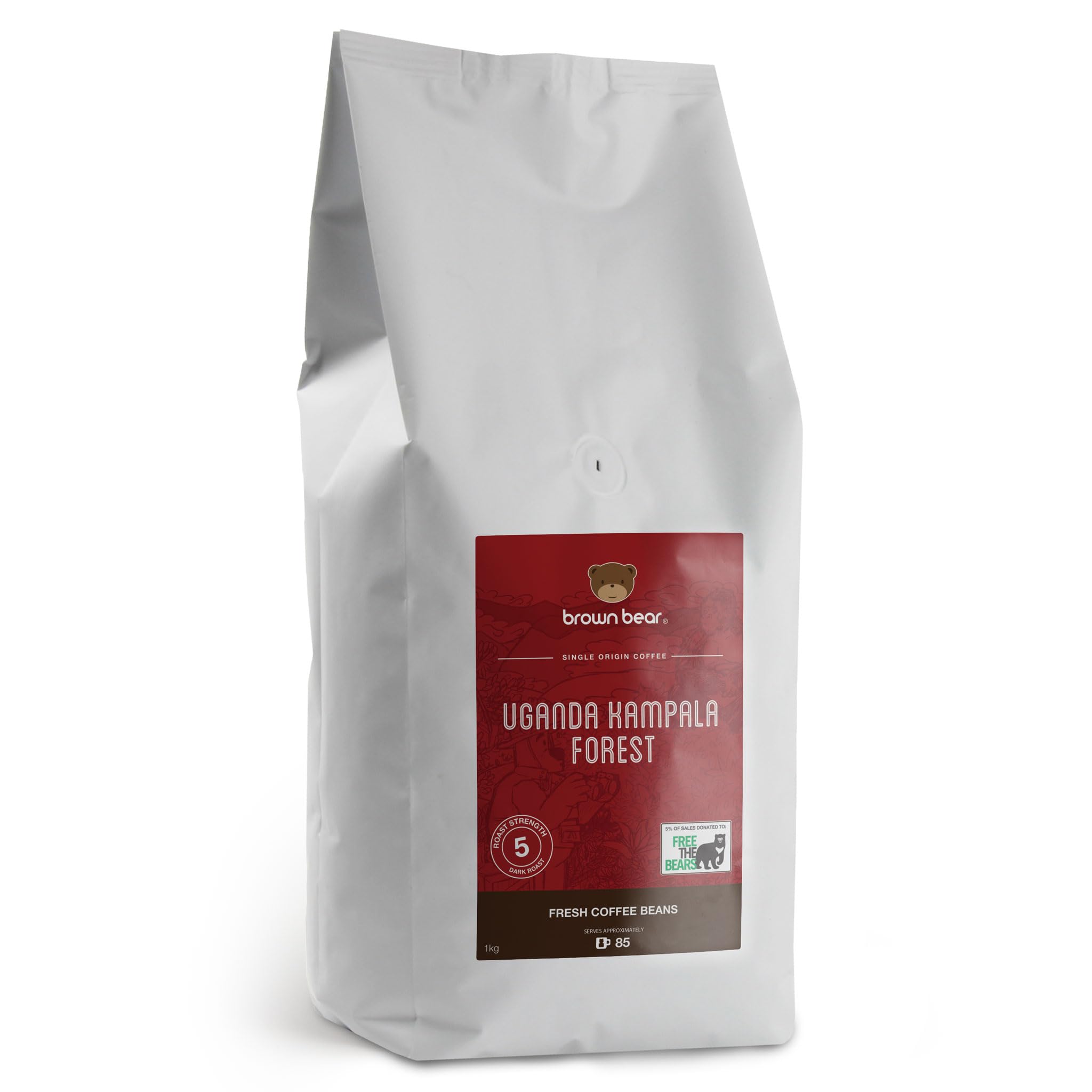 Brown Bear Uganda Coffee Beans – 1kg Strong Dark Roast Robusta