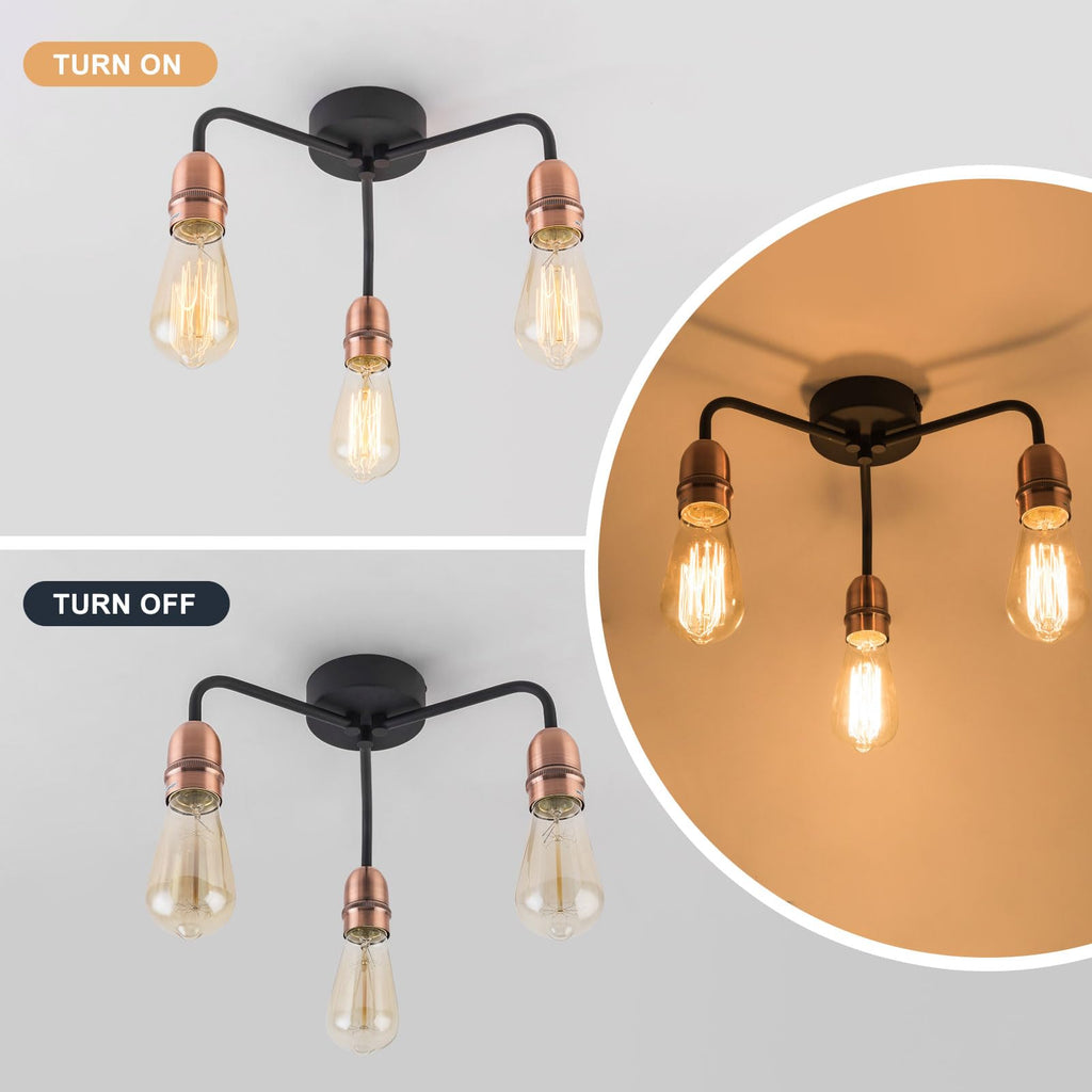 Harper Living 3-Light Vintage Semi Flush Ceiling Light - Black & Copper