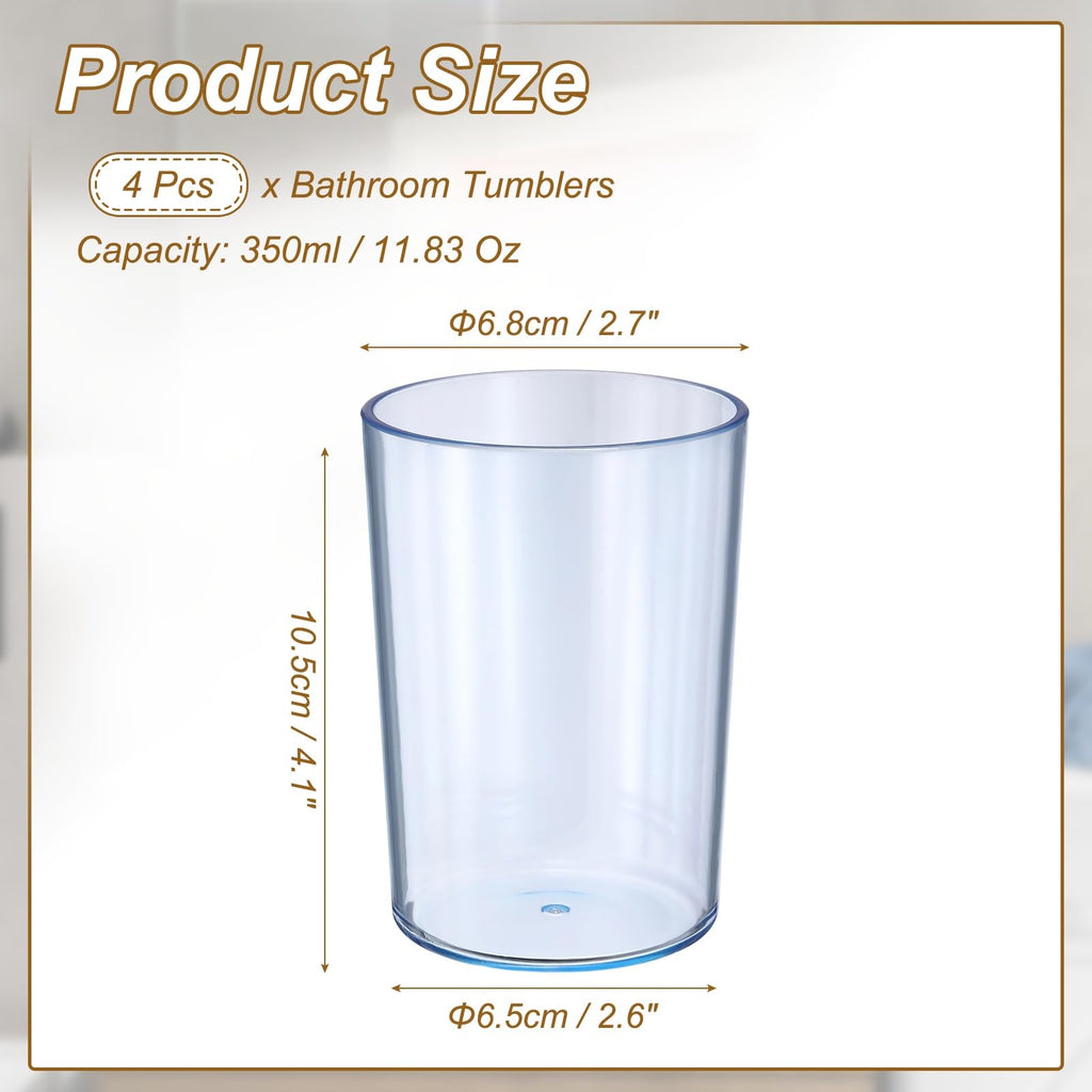 sourcing map 4Pcs Bathroom Tumbler, 350ml 11.83 Oz Toothbrush Cups Unbreakable Solid Color Plastic Mouthwash Cup Stackable Reusable Tumbler for