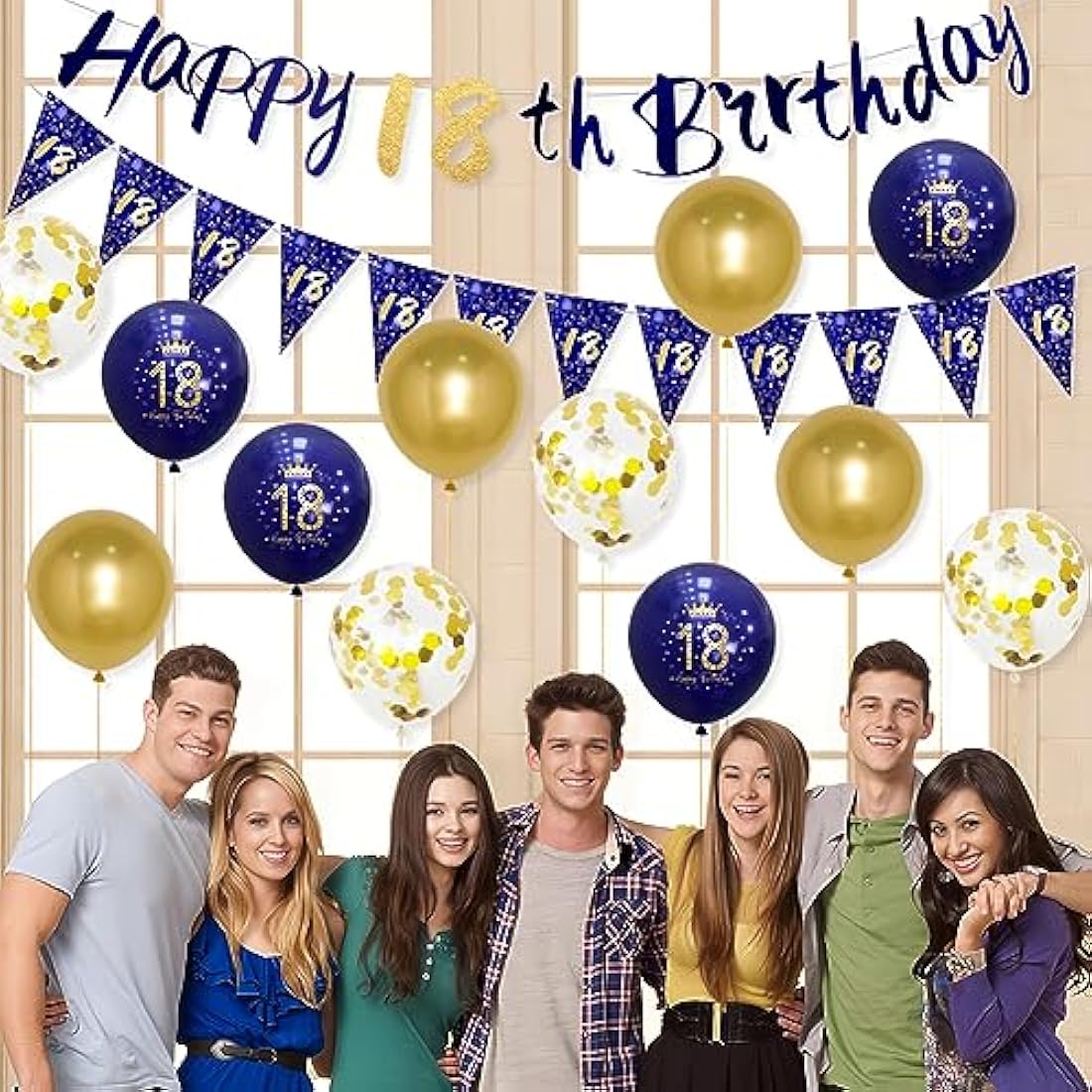 18th Birthday Decorations for Boys – Navy Blue & Gold Balloon Kit