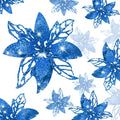 Blue Glitter Artificial Poinsettia Flowers - 24 Piece Set