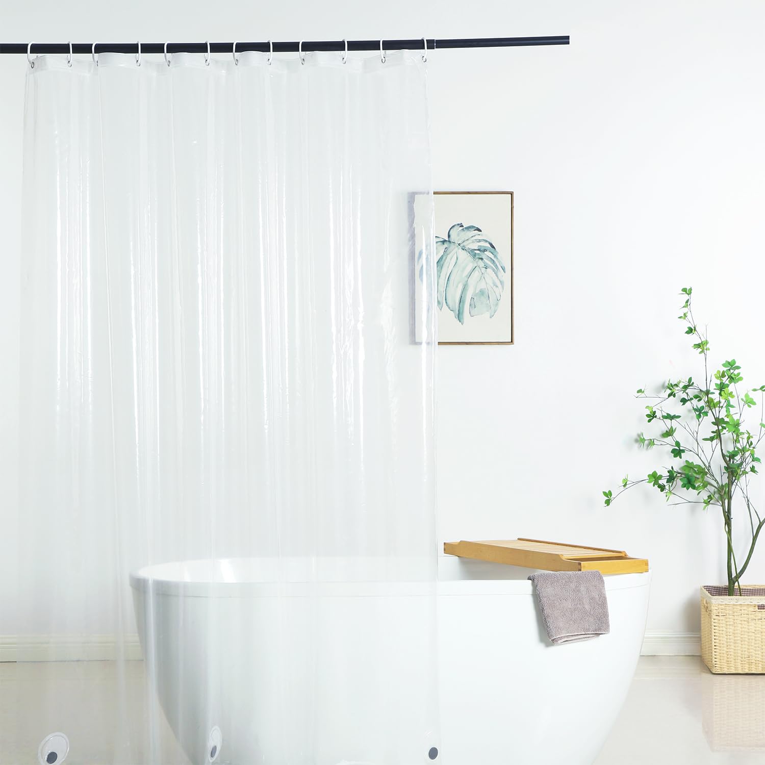 WellColor Clear PEVA Shower Curtain Liner | 72 x 75 inch Weighted Hem