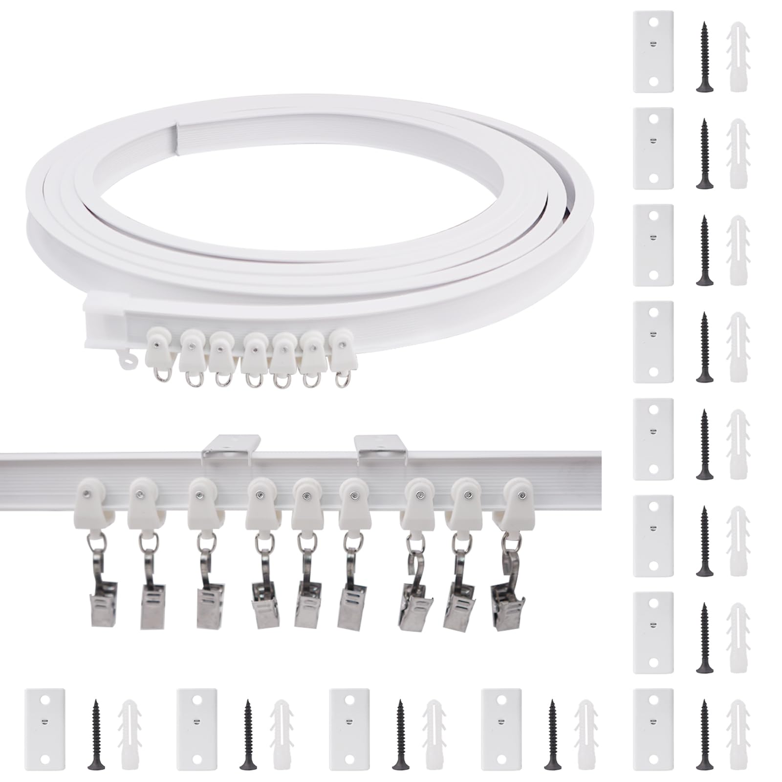 KJLEEN 4M Flexible Ceiling Curtain Track | Heavy Duty Bendable Rail White