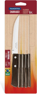 Tramontina 6-Piece Steak & Pizza Knife Set | Rustic Wooden Handles