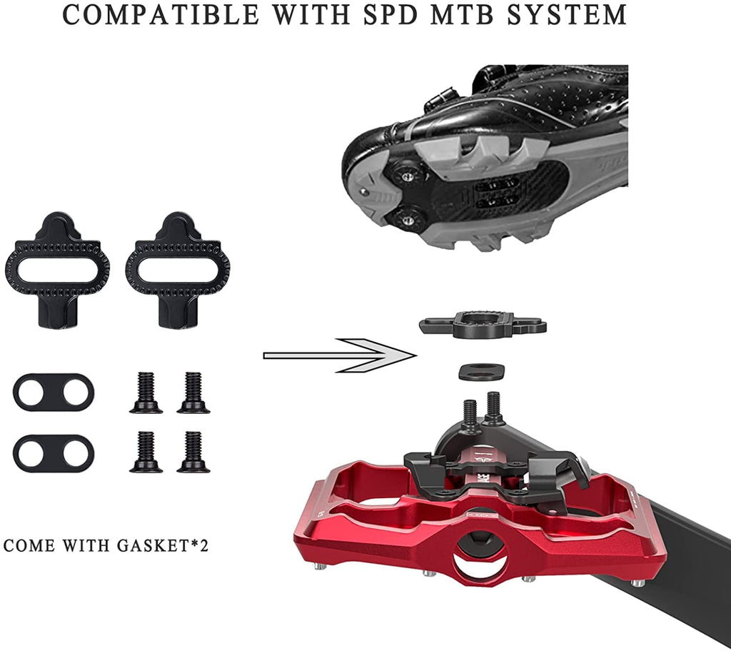 GEWAGE Dual Function MTB Pedals | SPD Compatible CNC Aluminum 9/16"
