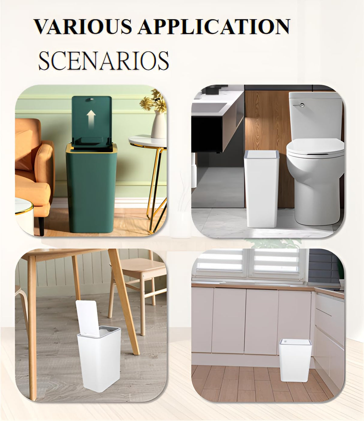 Bedroom Bin,Push Button Plastic Bin for Bedroom,10L Slim Bathroom Bin with Lid,Narrow Waste Bin for Bathroom Anti-Odour,Plastic Thin Trash Can for - image 4