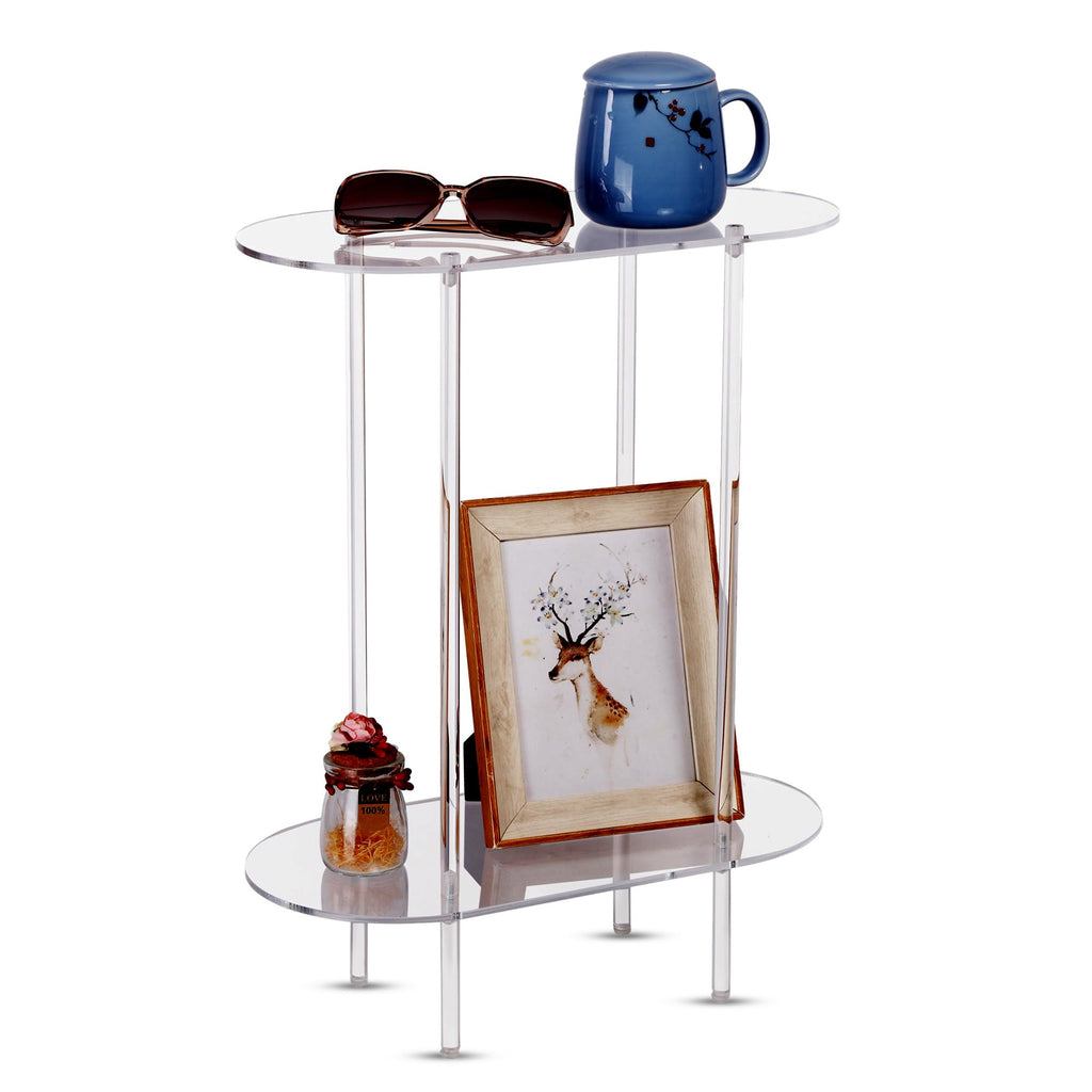 Coolcapis Clear Acrylic Side Table – Small Acrylic End Table, Thin Bedside Night Stand Skinny Living Room Clear Office furniture Oval