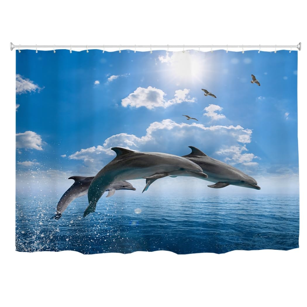 Goodbath Extra Wide Dolphin Ocean Shower Curtain | Waterproof Polyester