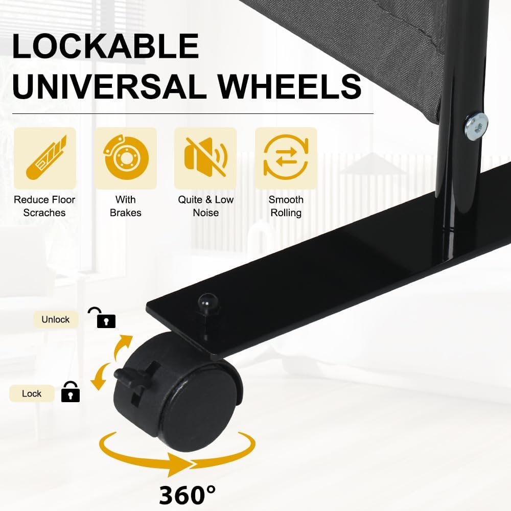 HIDODO 4 Panel Room Divider Folding Privacy Screen, Freestanding Room Partition with Lockable Wheels, Portable Wall Divider for Room Separation - image 2