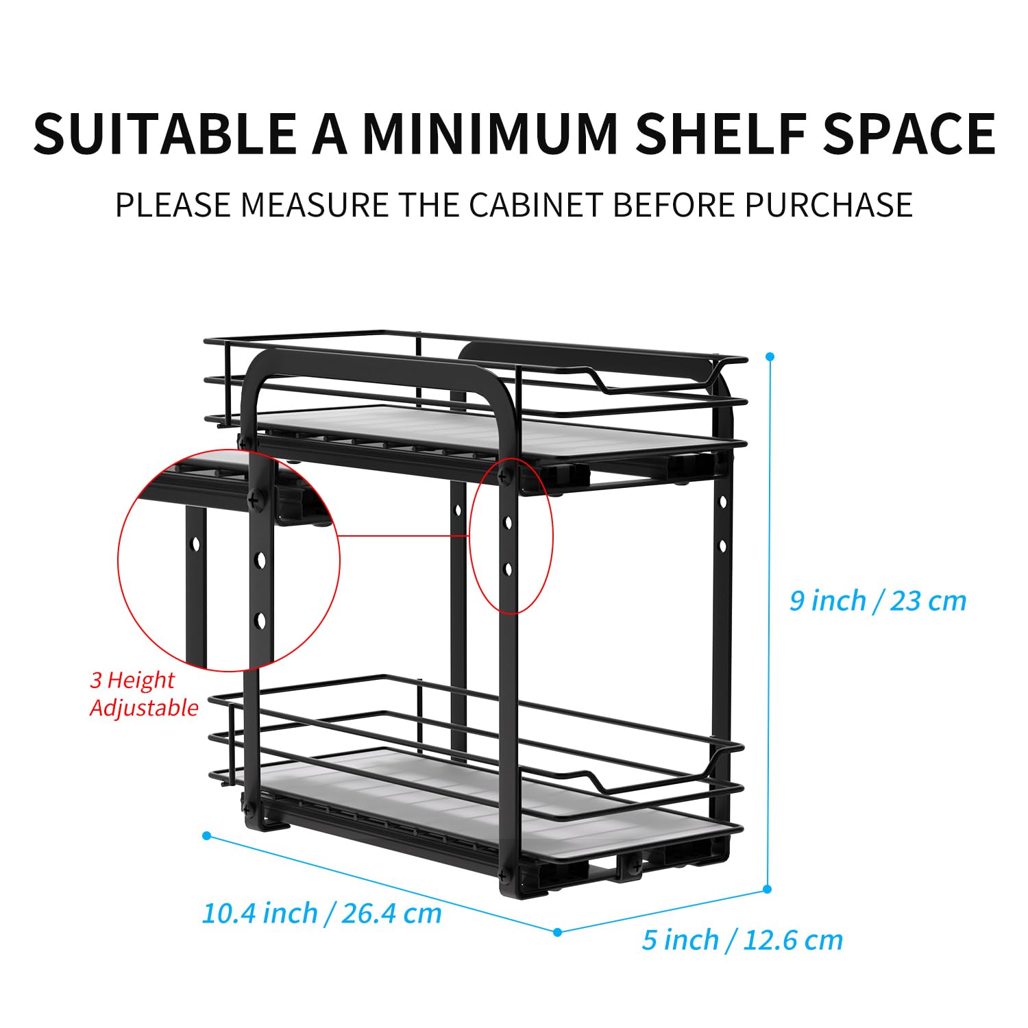 AIRUJIA Pull Out Spice Rack Organizer | 2-Tier Height Adjustable Metal