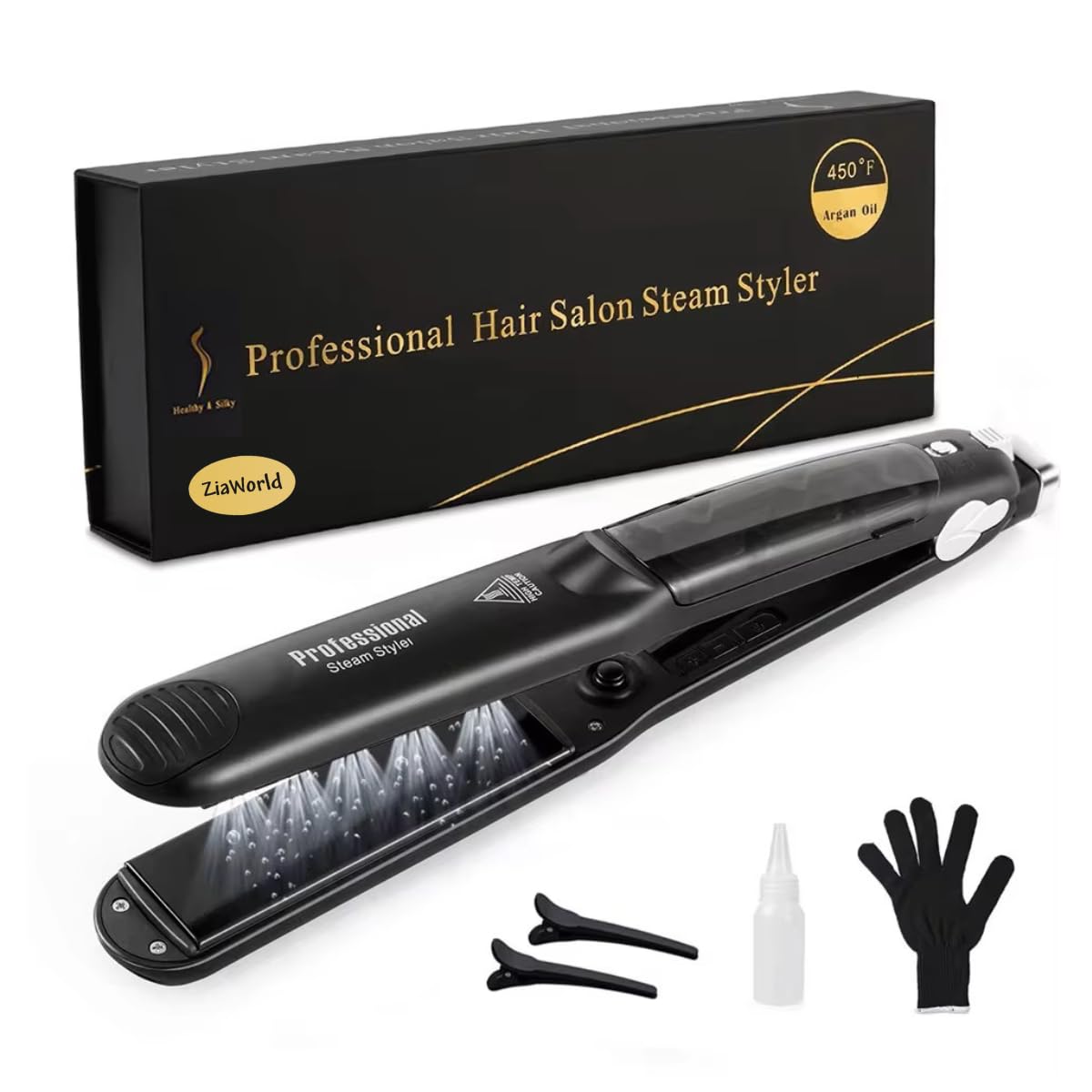 ZiaWorld Steam Hair Straightener & Curler | 1.25" Ceramic Tourmaline Flat Iron