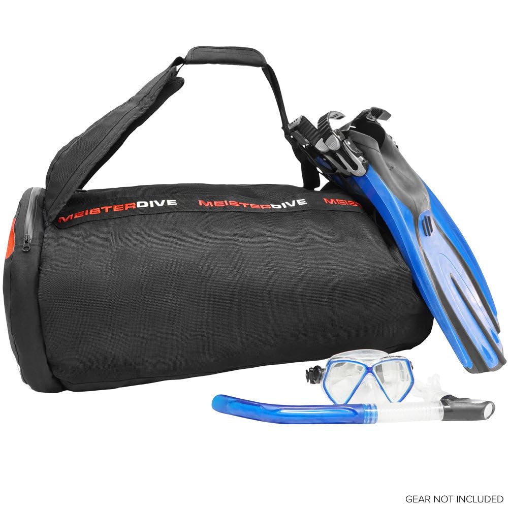 Meister Mesh Duffel Backpack Dive Bag with Dry Pocket for Scuba – Black