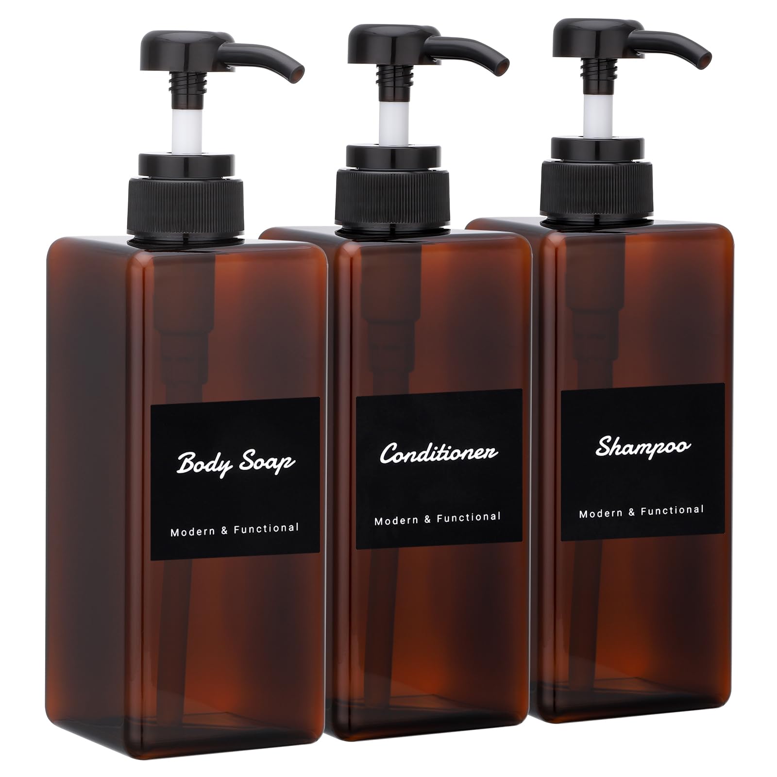 Jolof Store 3-Piece Amber Plastic Shampoo Dispenser Set - 650ml Refillable