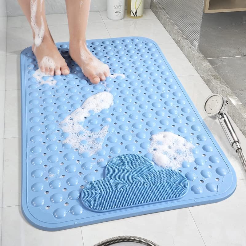 Moulaelos Non-Slip Shower Mat – 80x80cm TPE Anti-Mould Massage Mat (Blue)