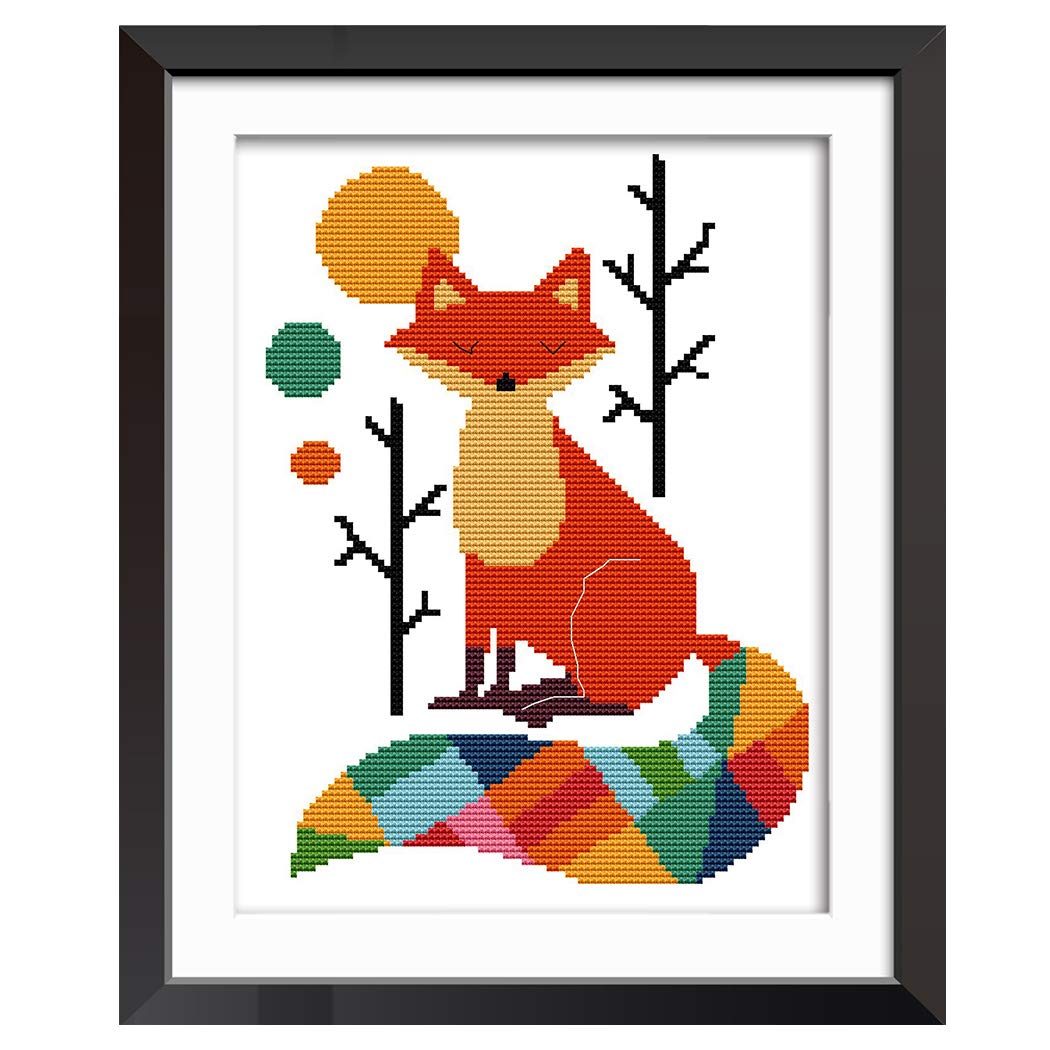 Seven Color Fox Stamped Cross Stitch Kit for Beginners (11CT)