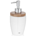 Kela Natura White Ceramic and Bamboo Soap Dispenser – Modern Bathroom
