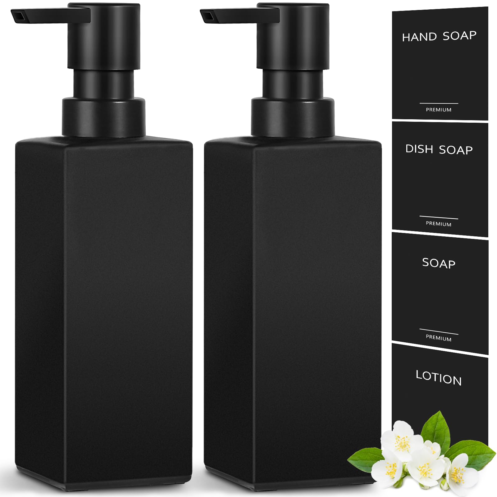 GMISUN Matte Black Glass Soap Dispenser Set - 2 Pcs 12oz Refillable Bottles