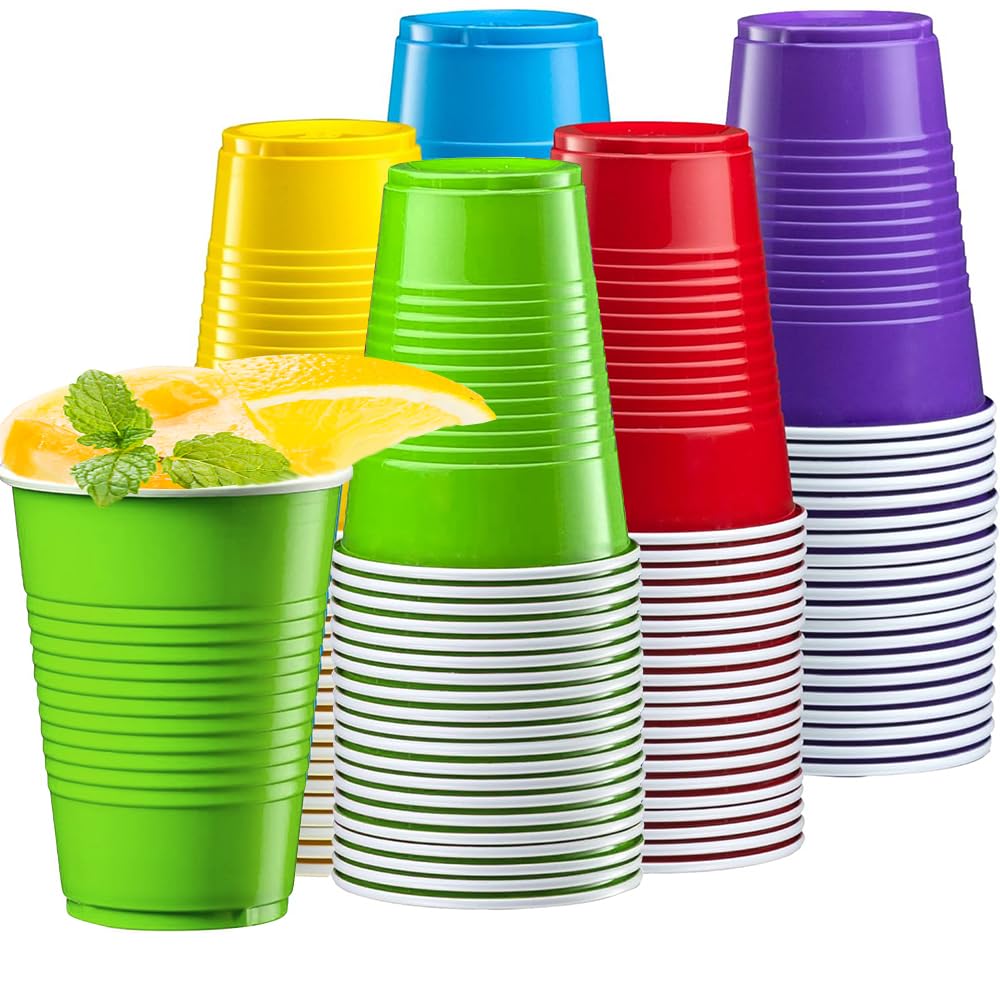 liamasum 12 oz Disposable Plastic Party Cups - 50 Pack Assorted Colors