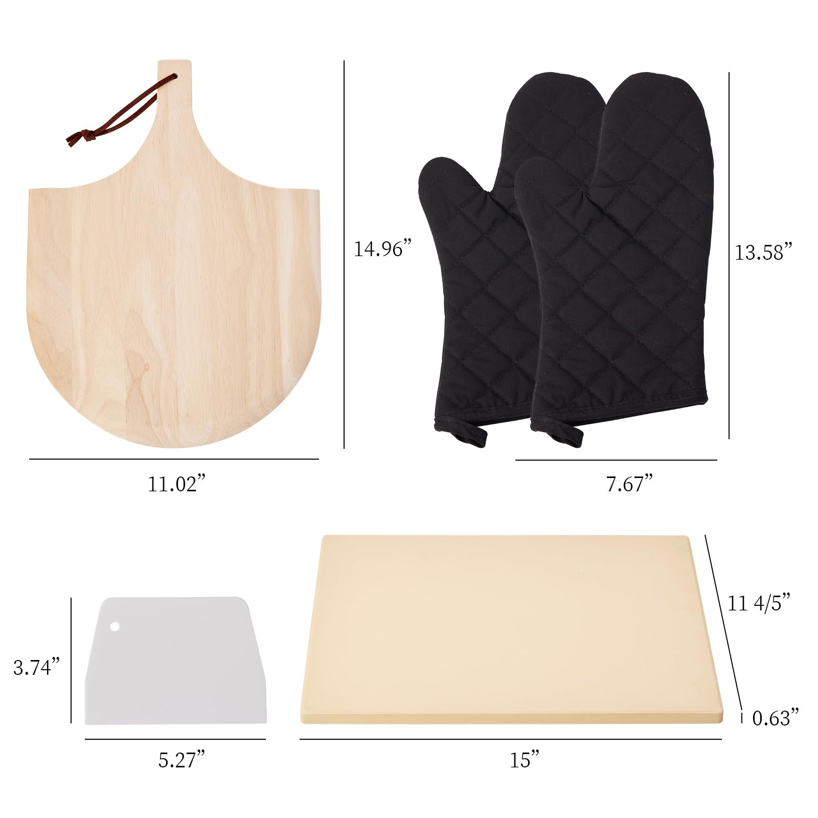 ROCKSHEAT Cordierite Pizza Stone Set with Wooden Peel & Oven Mitts