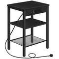 HOOBRO Narrow Side Table with Charging Station | 3-Tier Slim Nightstand