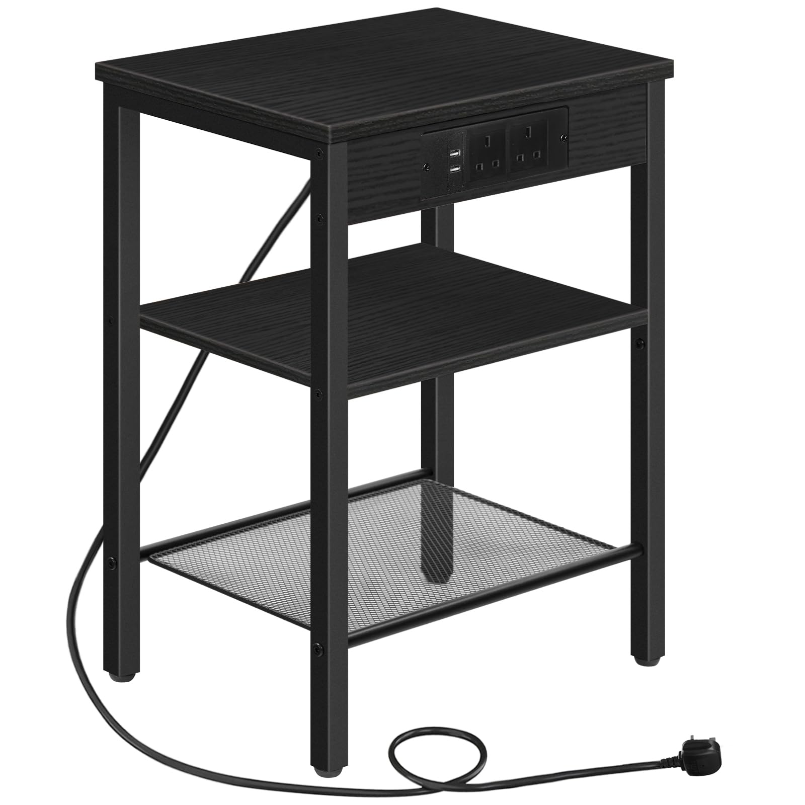 HOOBRO Narrow Side Table with Charging Station | 3-Tier Slim Nightstand