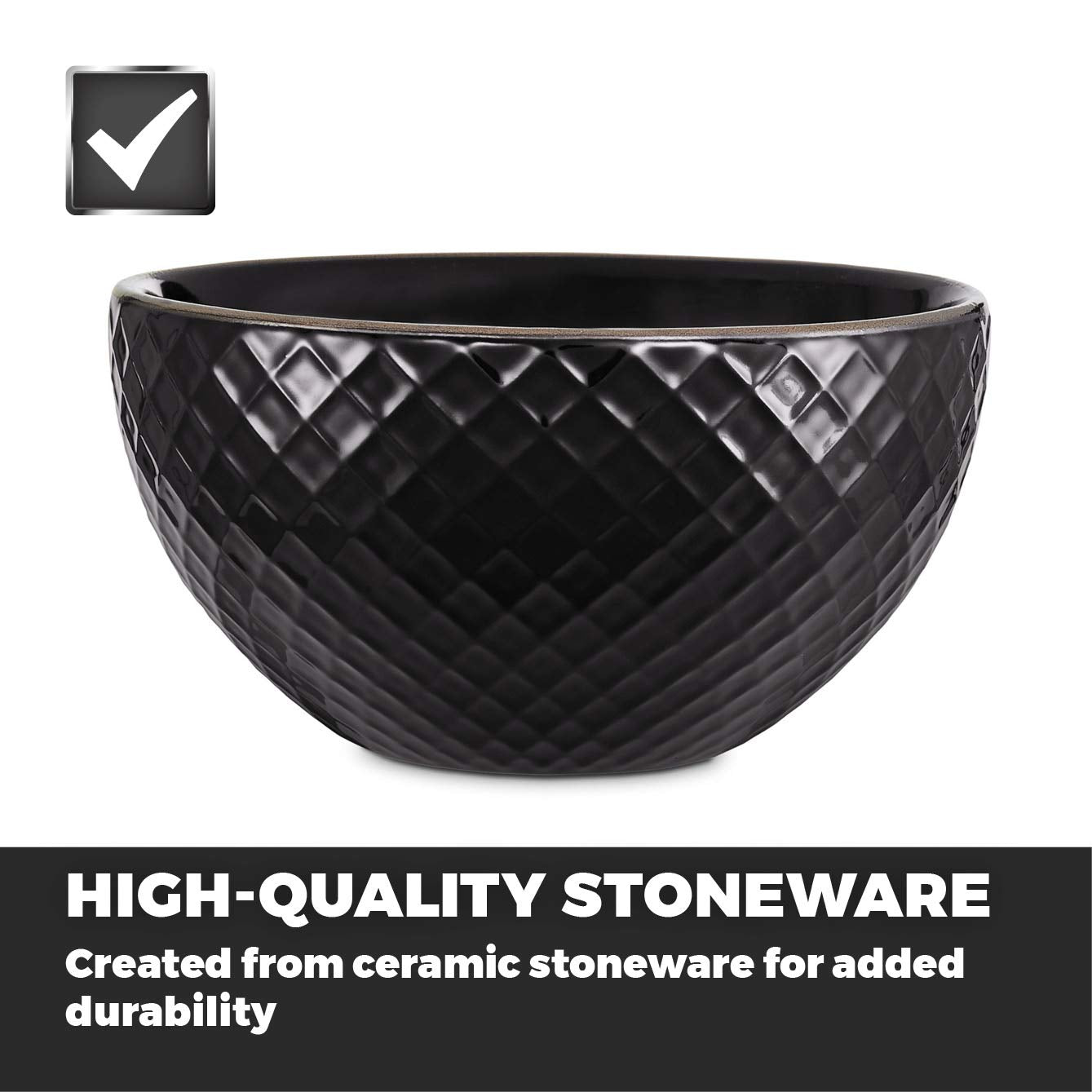Tower Empire 16 Piece Dinnerware Set | Art Deco Stoneware - Black & Brass