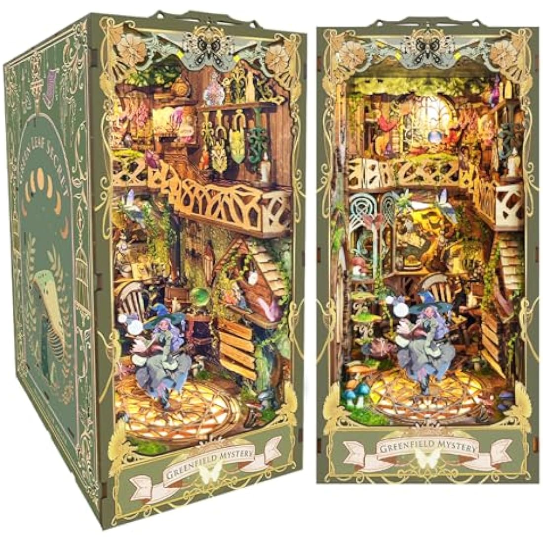 Spilay DIY Book Nook Kit - Green Wonderland 3D Wooden Puzzle Bookend