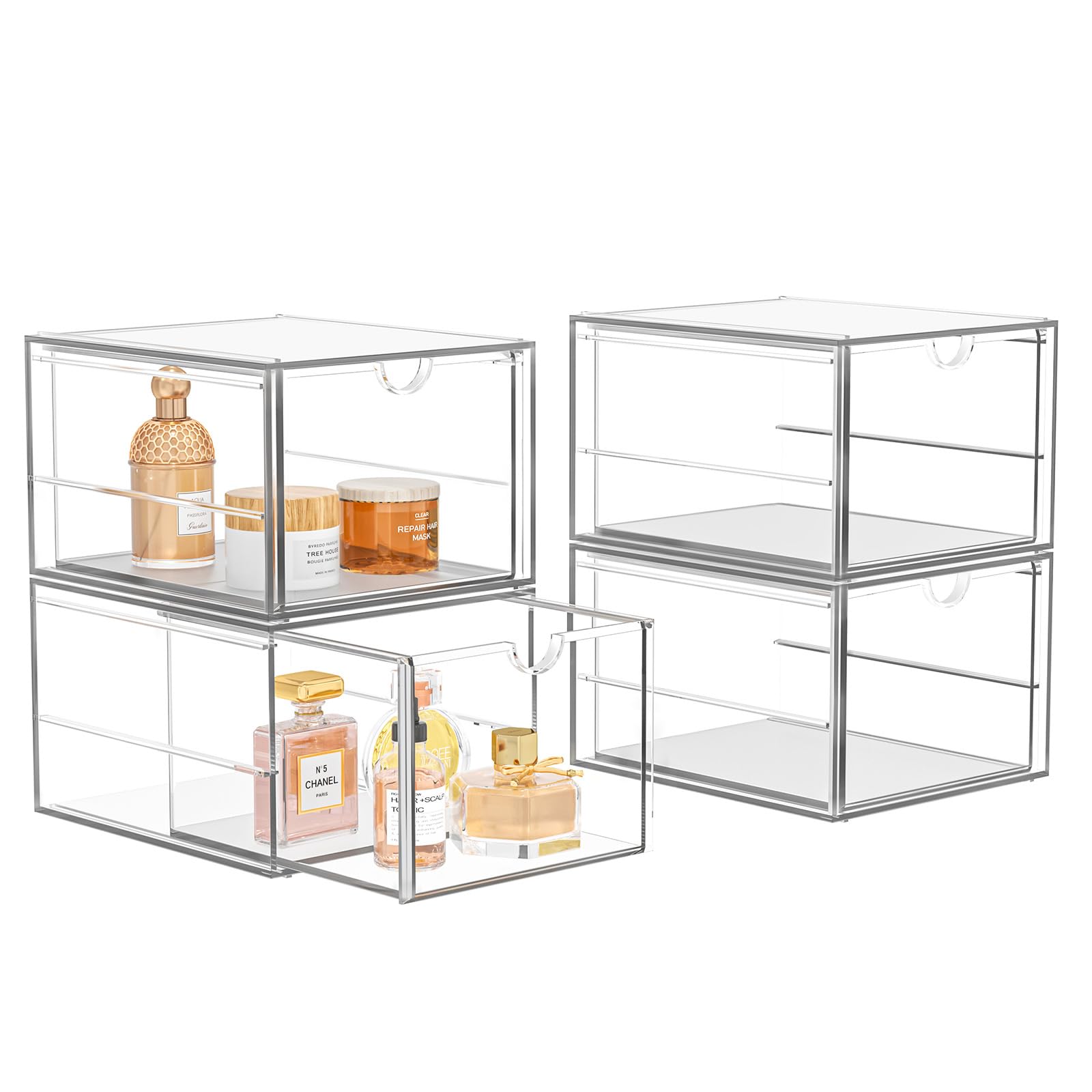 4-Pack Stackable Acrylic Cosmetic Storage Drawers | Clear