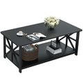 GreenForest 2-Tier Coffee Table – 100cm X-Frame Center Table, Black