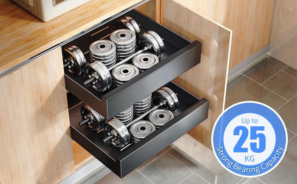 SAYZH Pull Out Cabinet Organiser | No-Drill Sliding Kitchen Drawer - Black