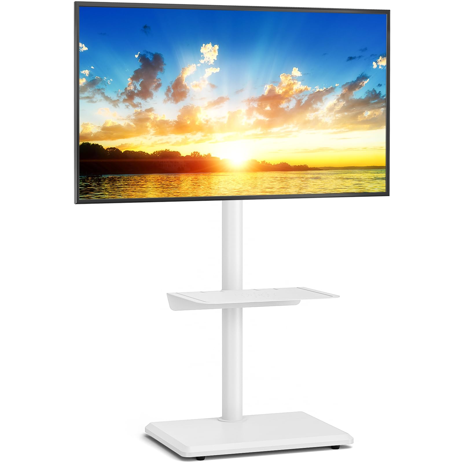 5Rcom Universal Swivel TV Floor Stand for 32-55 Inch TVs | White Wood Base