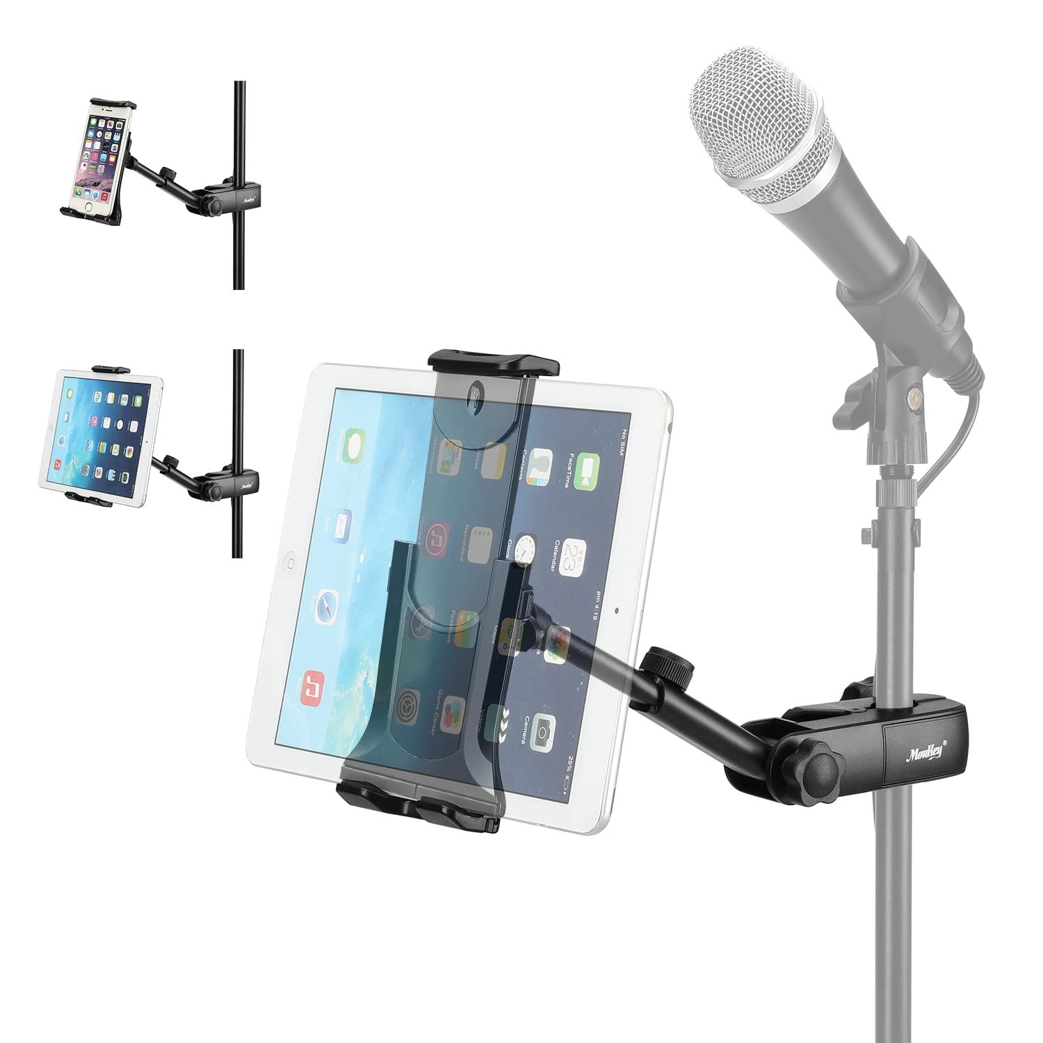 Moukey Adjustable Tablet Holder for Mic Stands | 90° Flexible Mount