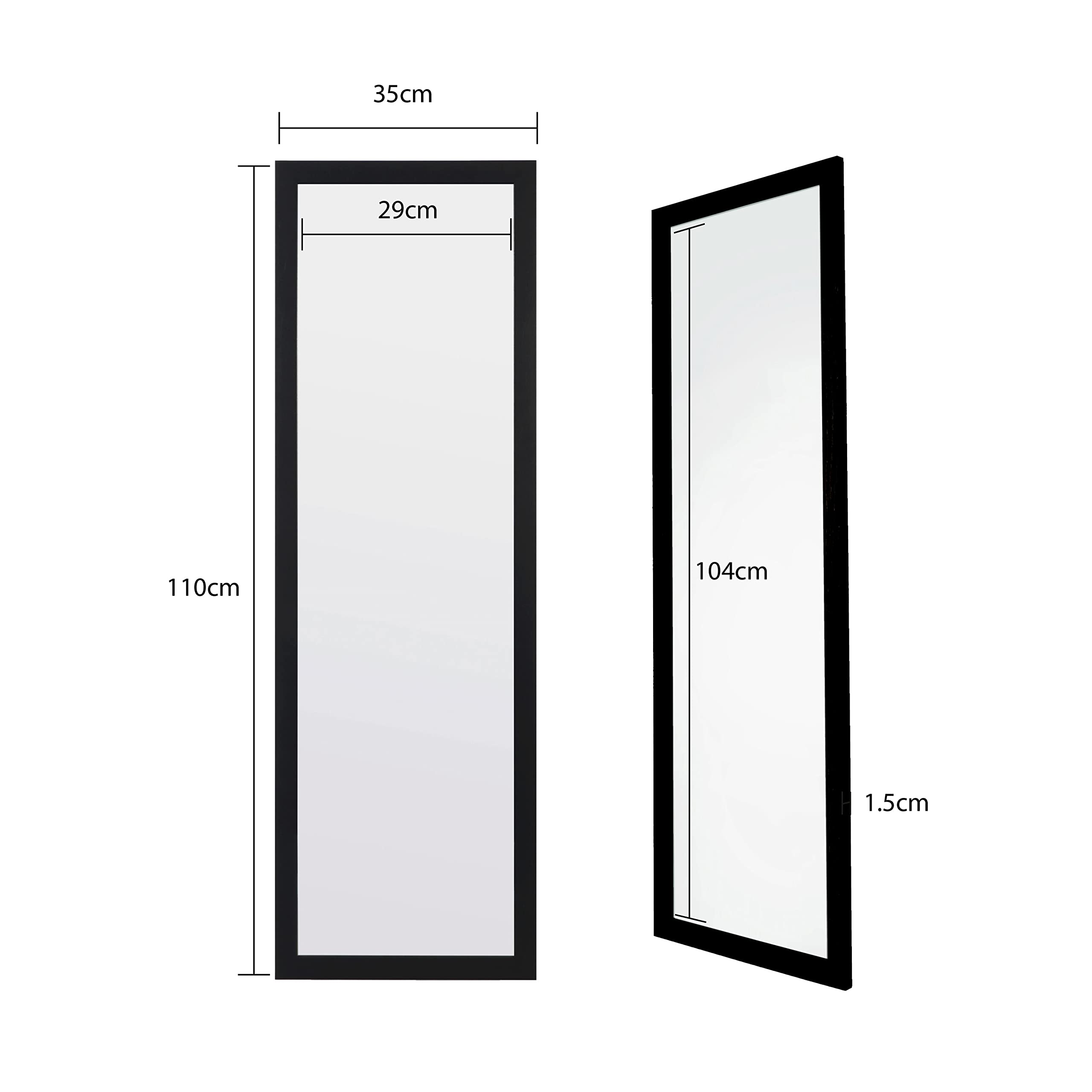 Jolof Store Full Length Wooden Wall Mounted Mirror - Black - 35x110cm