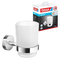 tesa SMOOZ Toothbrush and Toothpaste Holder - No Drill Wall Mounted Satined Cup with Chrome-Plated Holder, Stainless - Waterproof - image 1