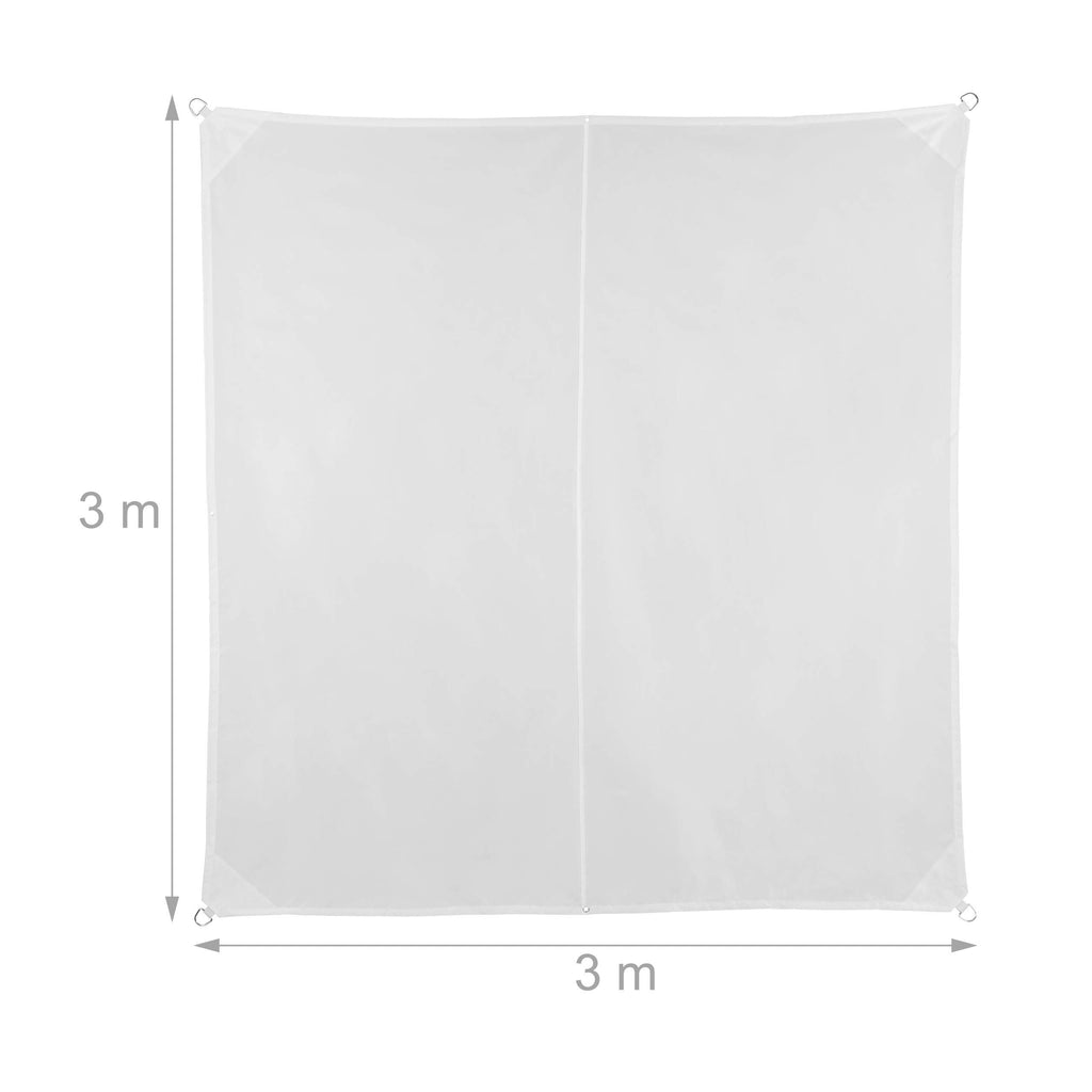 Relaxdays Square Shade Sail – 3x3m Water-Repellent UV Canopy, White