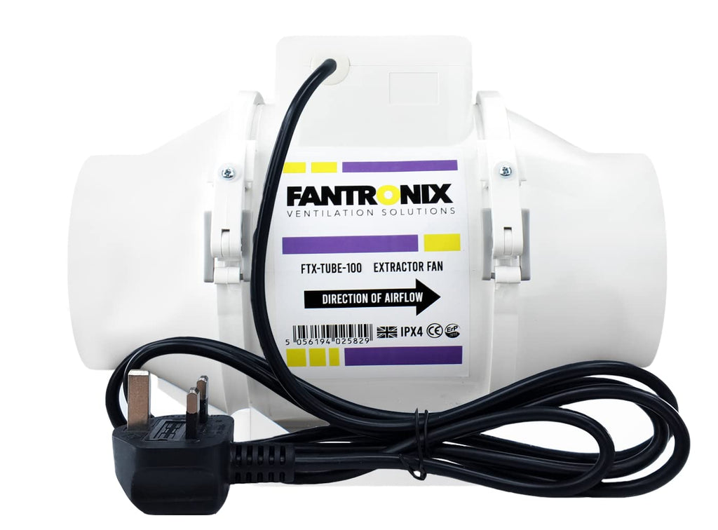 Fantronix 4 Inch Inline Duct Fan | Quiet 100mm Hydroponic Extractor