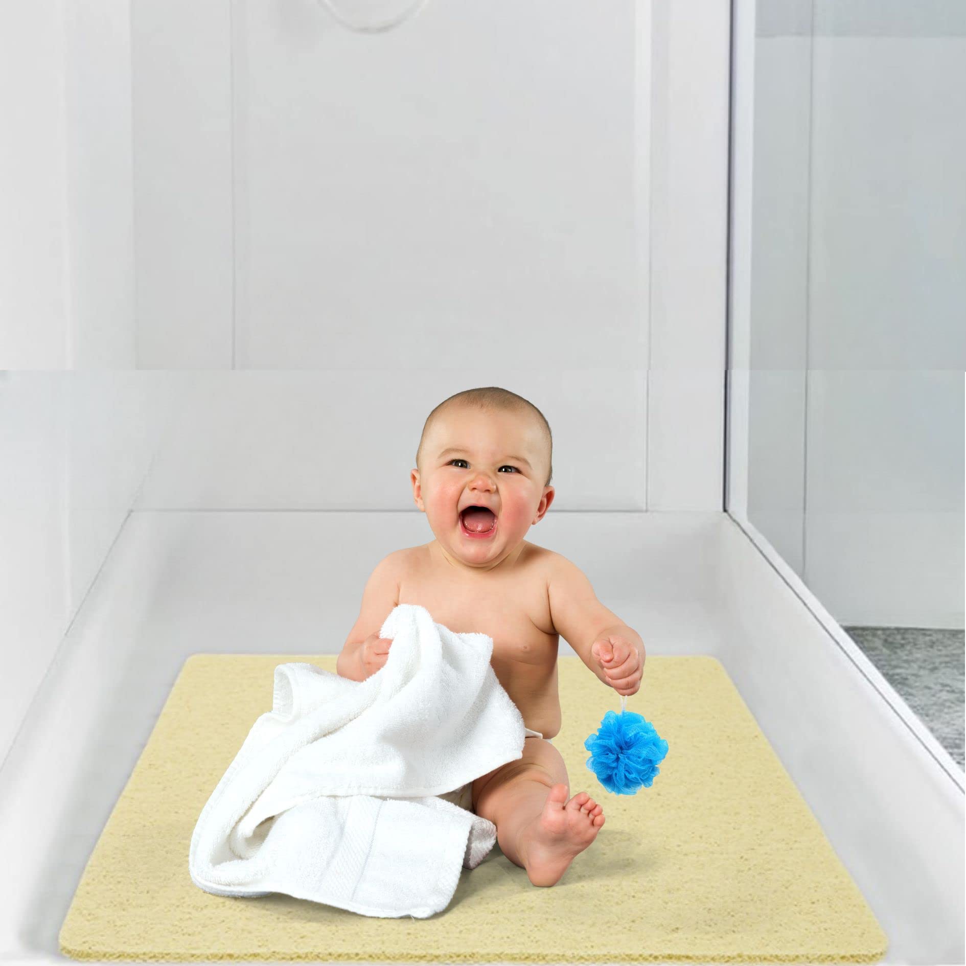 Idyfodol Loofah Shower Mat – Non-Slip Anti-Mould Bath Mat, 60x60cm