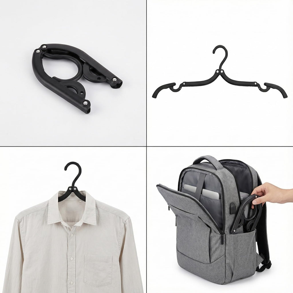 10 Pack Black Foldable Travel Hangers, PP Plastic Lightweight Clothes Hangers, Compact Portable Travel Coat Hooks for Space Saving Storage