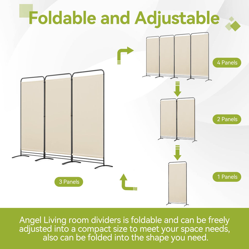 Angel Living 3-Panel Room Divider | Folding Privacy Screen for Garden, Beige