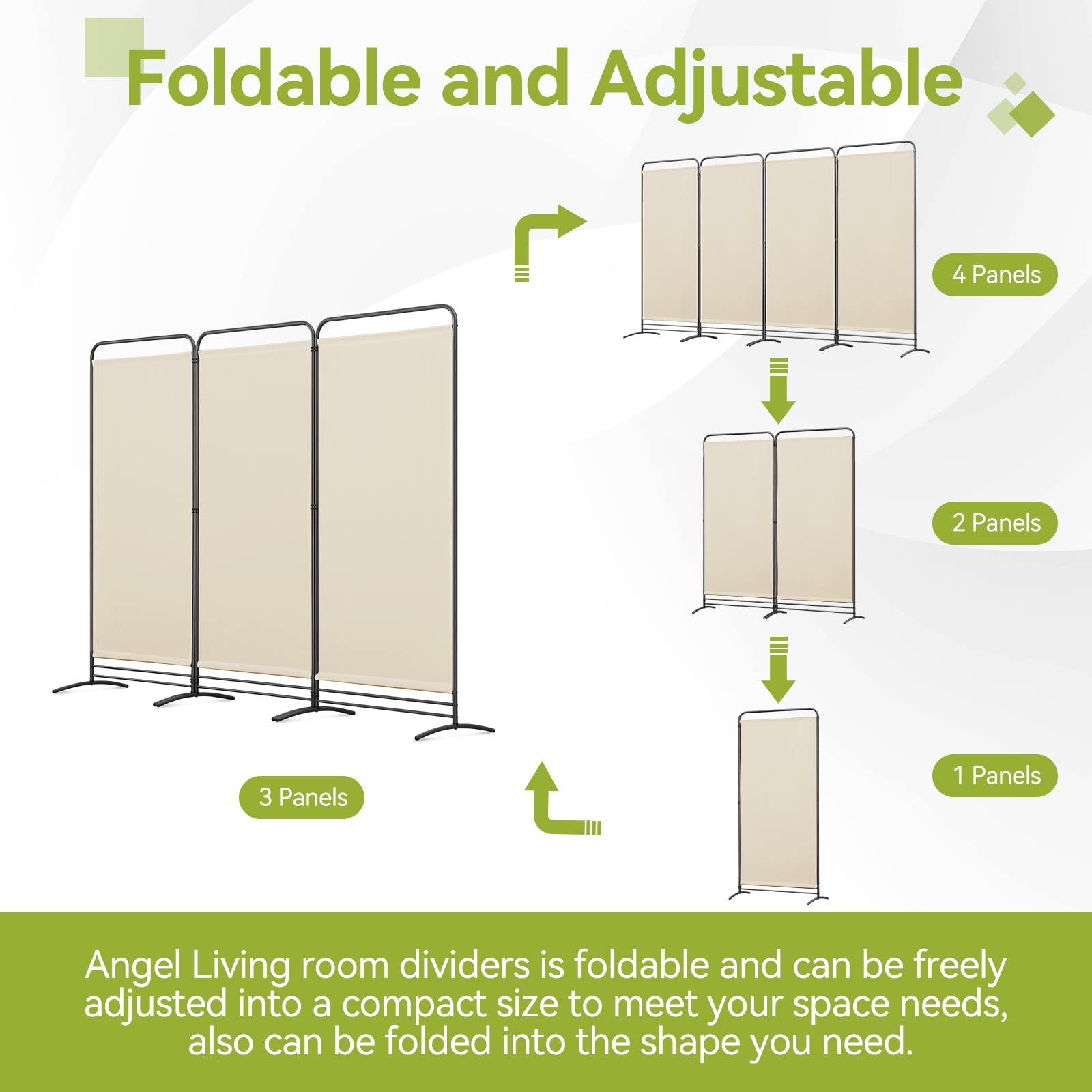 Angel Living 3-Panel Room Divider | Folding Privacy Screen for Garden, Beige