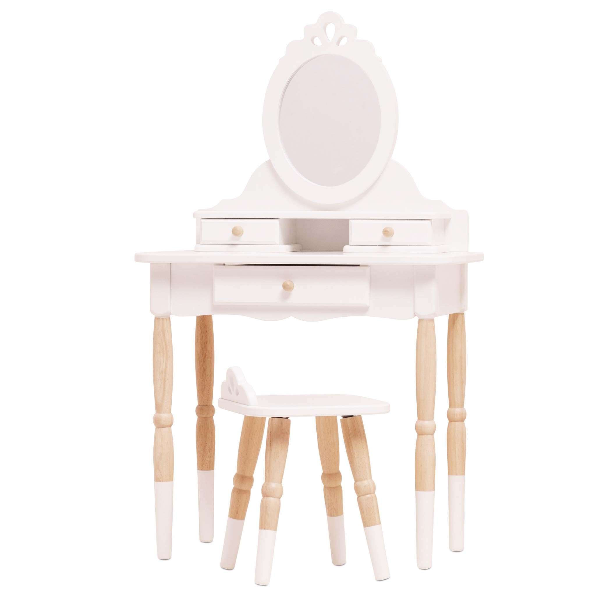 Le Toy Van Wooden Kids Vanity Table with Mirror and Stool – White