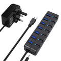 VEMONT 7-Port Powered USB 3.0 Hub with Individual Switches | 1.2m Cable