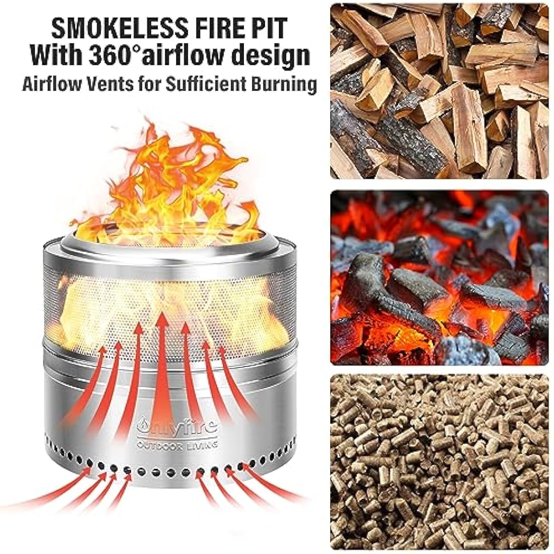 Onlyfire 50cm Smokeless Fire Pit | Stainless Steel Outdoor Bonfire Stove