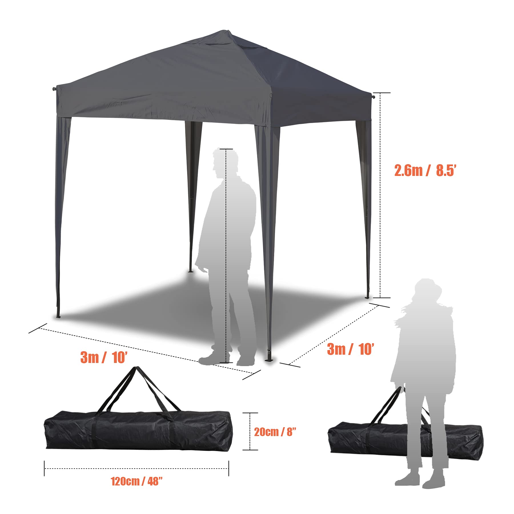 SANHENG Pop Up Gazebo – 3x3m Heavy Duty Waterproof Outdoor Canopy, Grey