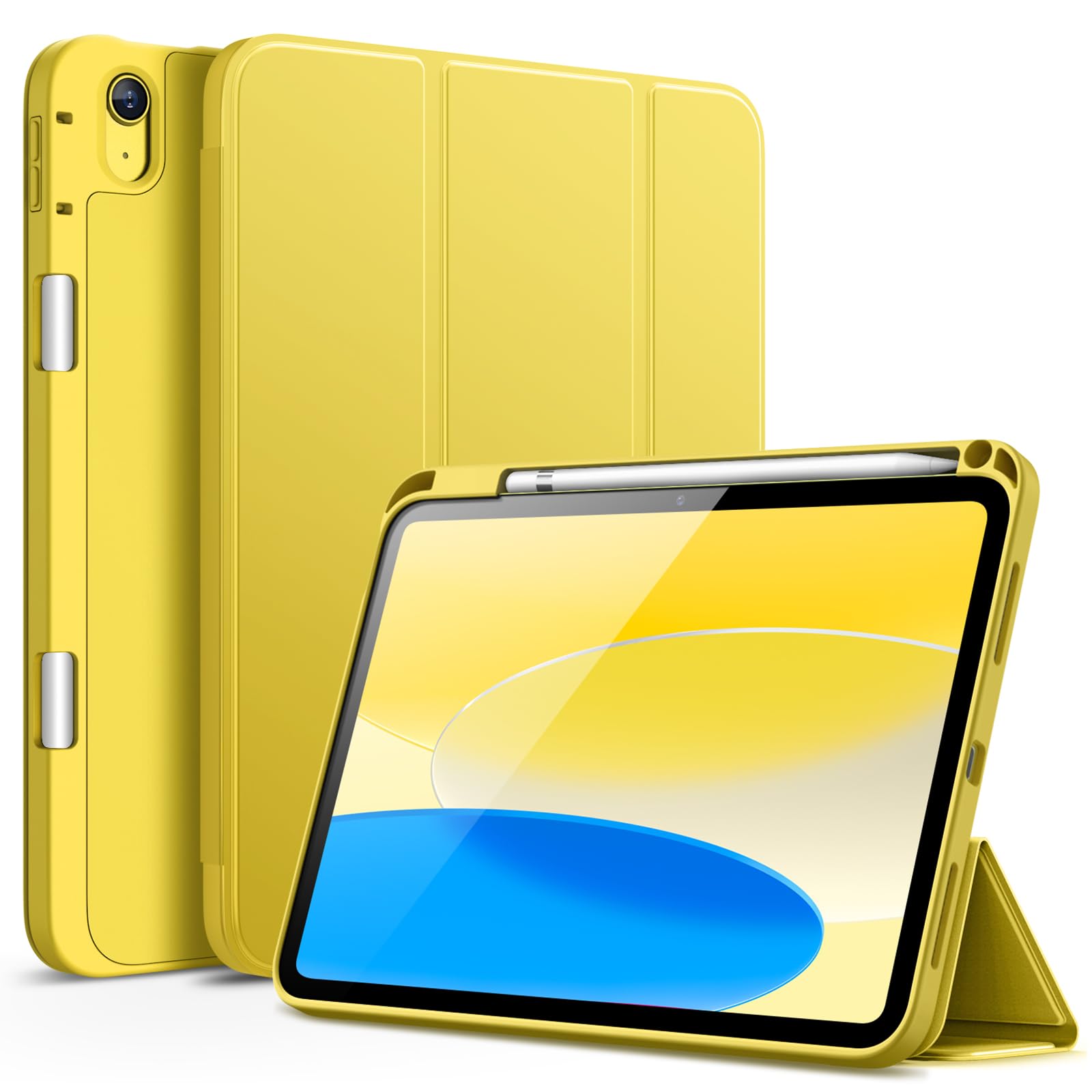 JETech iPad 11th/10th Gen Case with Pencil Holder - Slim TPU Cover, Yellow